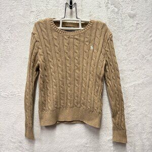 Polo Ralph Lauren Cable Knit Sweater Girls M (8-10) Beige Soft Knit Cotton Pony